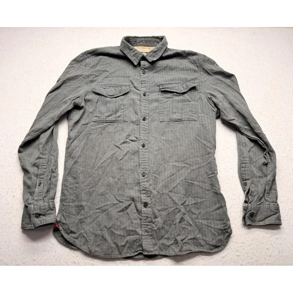 Banana Republic Heritage Collection Grey Herringbone Shirt Tailored Slim Fit L